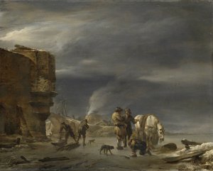 Op het ijs bij een stad door Nicolaes Pietersz Berchem