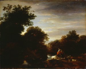 Boeren bij een doorwaadbare plaats door Nicolaes Pietersz. Berchem