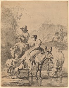 Herderin op een Ezel door Nicolaes Pietersz Berchem