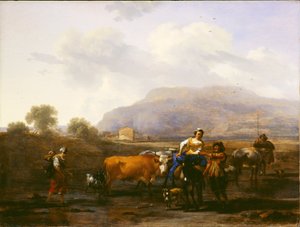 Reizende boeren (de avond) door Nicolaes Pietersz. Berchem