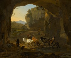 Koeherders in een grot door Nicolaes Pietersz. Berchem