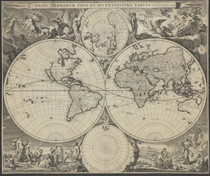 Orbis terrarum nova et accuratissima tabula, ca. 1690 door Nicolaes Visscher