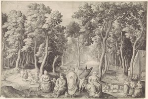 Boerenfamilie in een bos door Nicolaes de Bruyn