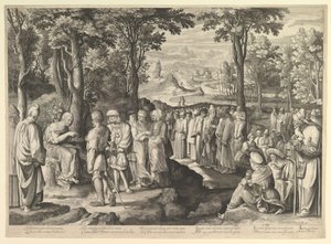 Johannes de Doper predikend in de woestijn