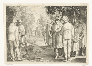 Jozef wordt door zijn broers verkocht aan kooplieden bij de put (Verhaal van Jozef) door Nicolaes de Bruyn