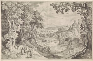 Landschap met hertenjacht door Nicolaes de Bruyn