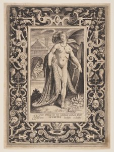 Lucretia, plaat één uit De negen waardinnen door Nicolaes de Bruyn