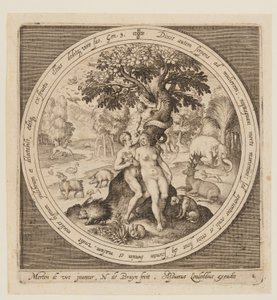 De verleiding van Eva, van de schepping tot de verdrijving uit het paradijs door Nicolaes de Bruyn