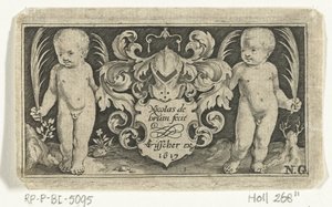 Titelprent met twee kinderen met palmblad naast wapenschild