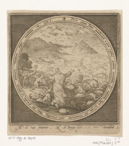 Vijfde dag van schepping: God schept vissen en vogels door Nicolaes de Bruyn