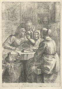 Drie etende oude vrouwen aan een tafel door Nicolaes van Haeften