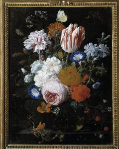 Bloemen in een glazen vaas door Nicolaes van Veerendael