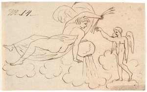 Eros en een zwevende vrouw door Nicolai Abildgaard