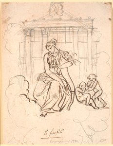 Godin van de vruchtbaarheid, zittend voor de Janustempel met een paar spelende kinderen door Nicolai Abildgaard
