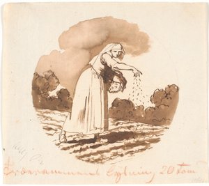 Vrouw die zaden strooit. Cirkelvormige compositie door Nicolai Abildgaard