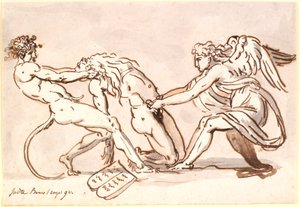 Aartsengel Michaël die strijdt met de duivel over het lichaam van Mozes door Nicolai Abildgaard