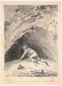 Niels Klim kruipt in de grot door Nicolai Abildgaard