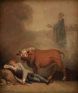 Niels Klim denkt dat hij de diaken hoort wanneer hij wordt gewekt door een stier door Nicolai Abildgaard