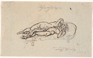 Odysseus en Kalypso, naakt liggend op een bed