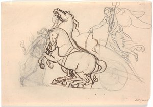 Pax triumphans. De genius van Denemarken met een Mercuriusstaf in de hand stopt de oorlogsgodin Biga