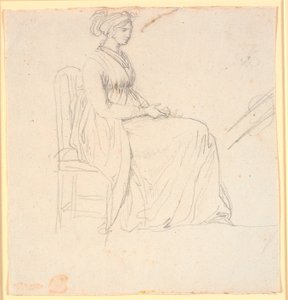 Profielbeeld van de tweede vrouw van de kunstenaar Juliane Marie Abildgaard, zittend, hele figuur