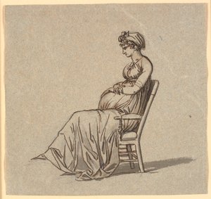 Portret van de tweede vrouw van de kunstenaar, zittend in een leunstoel, zwanger