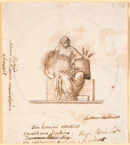 Zittende allegorische vrouwenfiguur