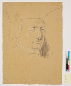 Studie van het hoofd van Christian I op Christian I verheft Holstein tot Hertogdom