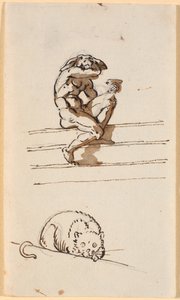 Studie van Lucius met ezelhoofd. Hieronder studie voor de kat in Simo vertrouwt zich toe aan Sosia door Nicolai Abildgaard