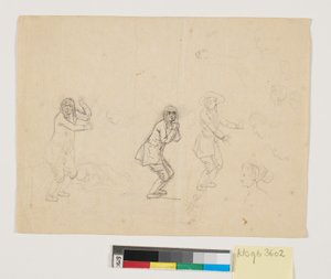 Studies van hoofden en figuren, waaronder een mannenfiguur drie keer weergegeven door Nicolai Abildgaard