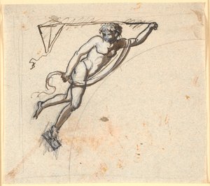 Zwevende figuur met een draak in de hand