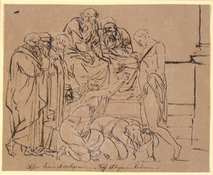 Theseus wordt gesmeekt door Ismene en Antigone. Na Sophokles door Nicolai Abildgaard