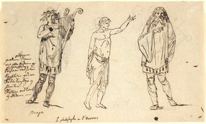 Drie mannenfiguren. De linker lijkt op de Braga-figuur op het vorige blad