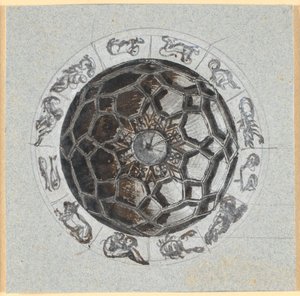 Ontwerp voor een geometrische decoratie van een koepel; rondom de tekens van de dierenriem door Nicolai Abildgaard