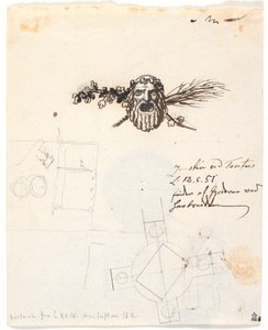Ontwerp voor een zegel voor het Røros bergkorps, samen met een paar kleine figuurschetsen door Nicolai Abildgaard