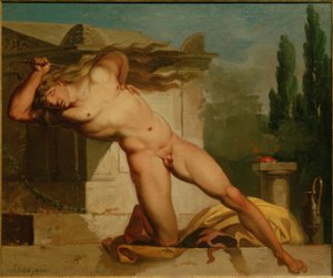 Adrastos doodt zichzelf bij het graf van Atys door Nicolai Abraham Abildgaard