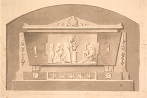 Schets voor sarcofaag met reliëf voor het Gandil grafmonument op Assistens begraafplaats door Nicolai Dajon