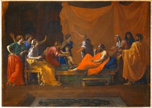 Moise enfant foulant aux pieds la couronne de Pharaon - Kind Mozes vertrapt de kroon van de farao ... door Nicolas (attr.to) Poussin