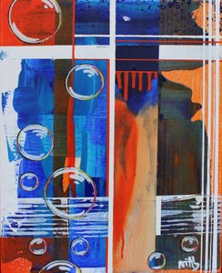 Abstracte blauw-oranje bubbels door Nicolas Alsterdal