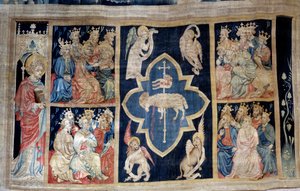 Gordijn van de Openbaring: de ouderen geven glorie aan een lam, symbool van Christus door Nicolas Bataille