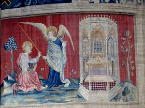 De Apocalyps (1373-1383), nr. 27: Sint Jan en de Engel. Wandtapijt door Nicolas Bataille door Nicolas Bataille