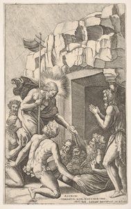 Christus in het voorgeborchte, naar Raphael, 1541 door Nicolas Beatrizet