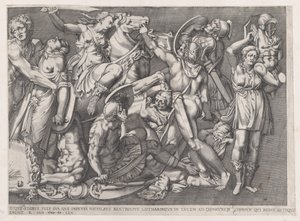 Speculum Romanae Magnificentiae: Slag van de Amazonen, 1559 door Nicolas Beatrizet