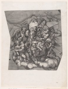 Trompetterende engelen uit Het Laatste Oordeel, naar Michelangelo, 1530-66 door Nicolas Beatrizet
