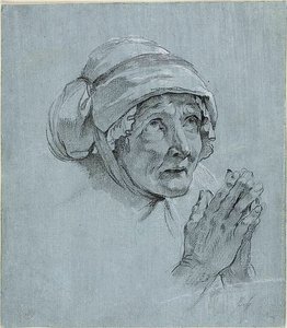 Studie van het hoofd en de handen van een oude vrouw die omhoog kijkt door Nicolas Bernard Lepicie
