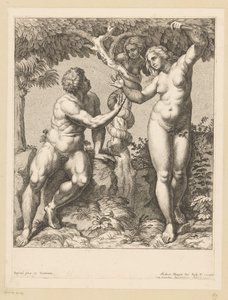 Adam en Eva verleid door de slang door Nicolas Bocquet