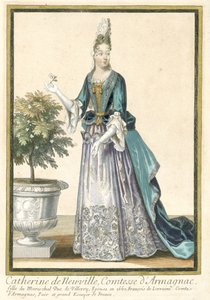 Portret van Catherine de Neuville, gravin van Armagnac, gekleed volgens de Franse mode ca. 1685 door Nicolas Bonnart (fils)