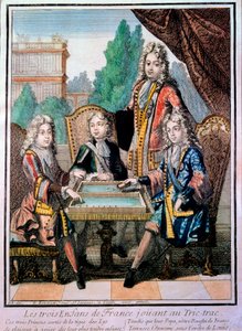 De kleinkinderen van Lodewijk XIV, spelend tric trac met hun vader door Nicolas Bonnart