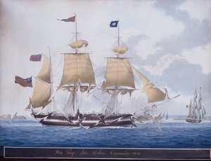 De driemaster George bij Valetta Haven, Malta door Nicolas Cammillieri of Malta