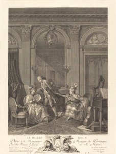 Het liefdesbriefje door Nicolas Delaunay after Nicolas Lavreince